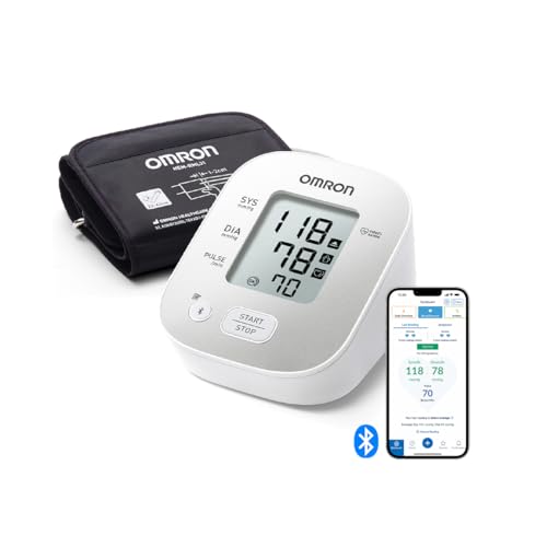 OMRON X2 Smart+, klinisch validiertes Oberarm-Blutdruckmessgerät mit Bluetooth und kostenloser Smartphone-App; erkennt unregelmäßige Herzschläge; Manschettensitzkontrolle; Universalmanschette 22-42cm