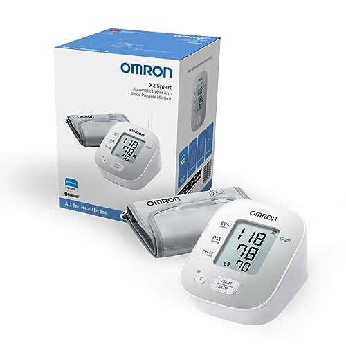 OMRON X2 Smart – Automatisches, klinisch validiertes Oberarm-Blutdruckmessgerät mit Bluetooth und kostenloser Smartphone-App; erkennt unregelmässige Herzschläge; mit Manschettensitzkontrolle