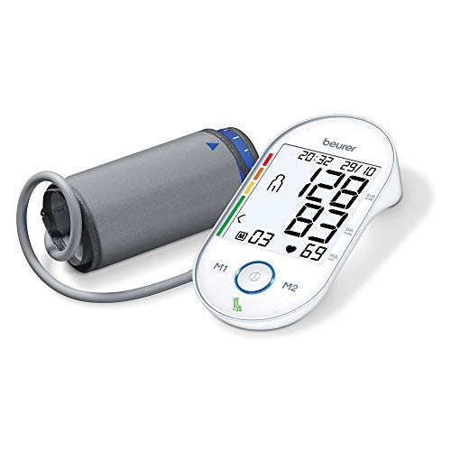 Beurer BM 55 Oberarm-Blutdruckmessgerät mit patentiertem Ruheindikator für genaue Messergebnisse, mit USB-Schnittstelle, Risiko-Indikator, Arrhythmie-Erkennung, für Oberarmumfänge von 22-42 cm