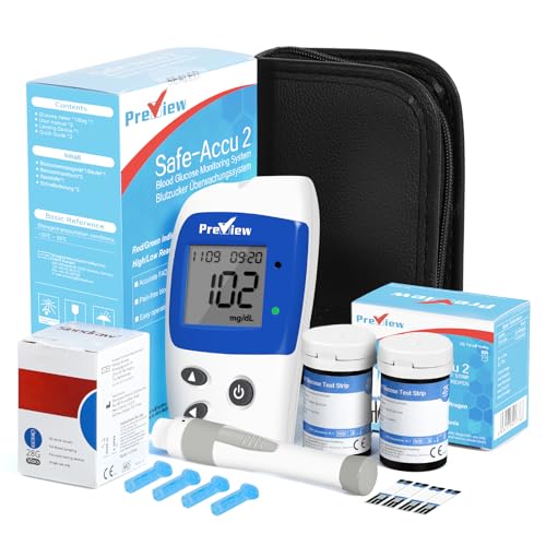 Preview Blutzuckermessgerät set mit zucker Teststreifen x 50 und Lanz x 50 Stechhilfe mg/dL einfache Diabetes Test für zu Hause Selbstkontrolle des Blutzuckers