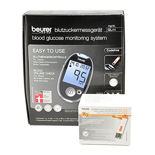 Beurer Blutzucker Messgerät GL 44 mg/dl black inkl. 50 Blutzucker Teststreifen