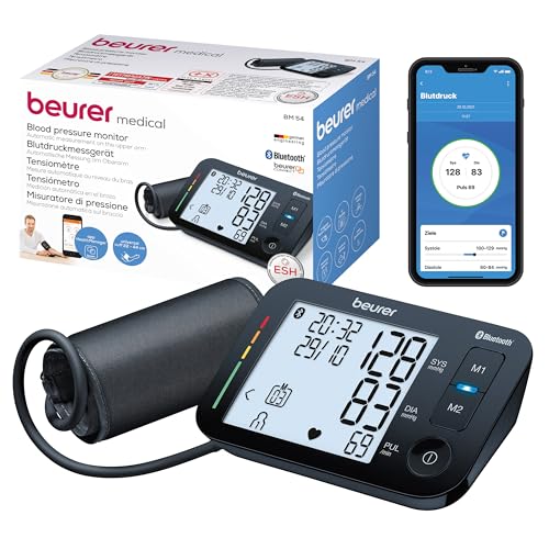 Beurer BM 54 Oberarm-Blutdruckmessgerät, klinisch validiert, XL-Display, App-Anbindung mit zertifiziertem Datenschutz, Arrhythmie-Erkennung, Manschette für Oberarme von 22-44 cm